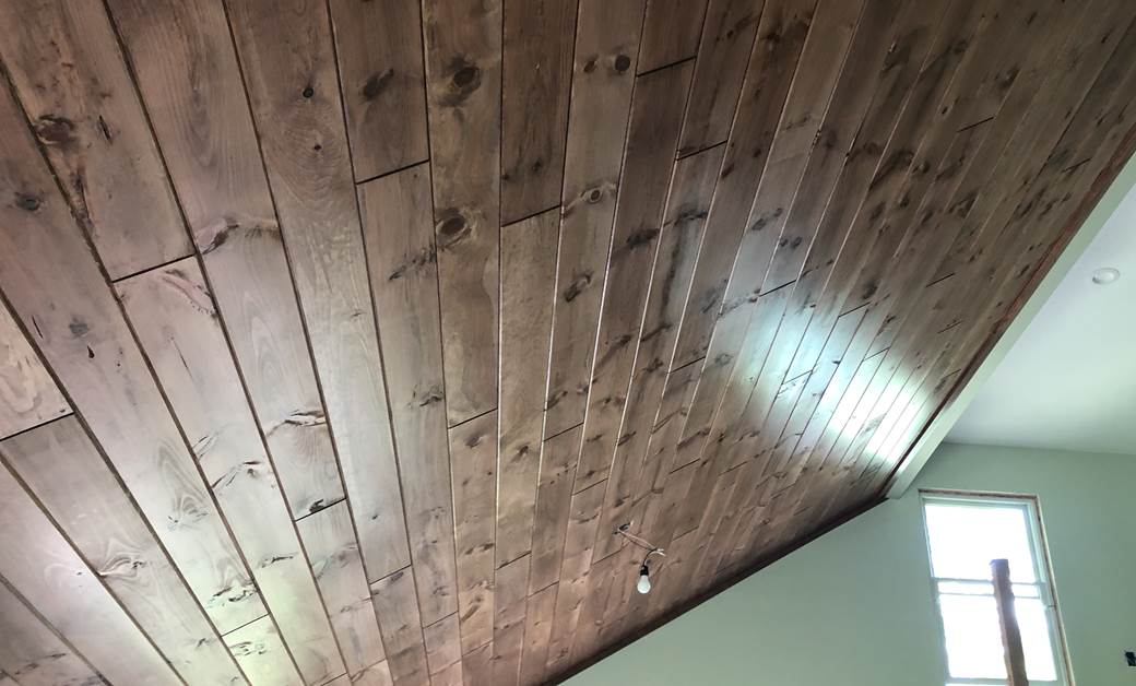 1X8 Pine Paneling in Gunstock with 1X4 Pine Trim