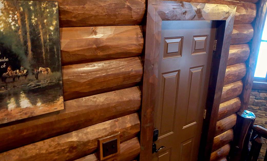 Wall with Dark Oak Log Siding and Door