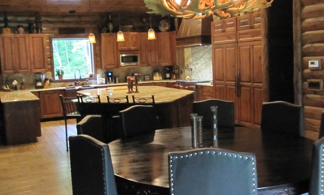 home décor accents in a log cabin and cabin kitchen cabinets