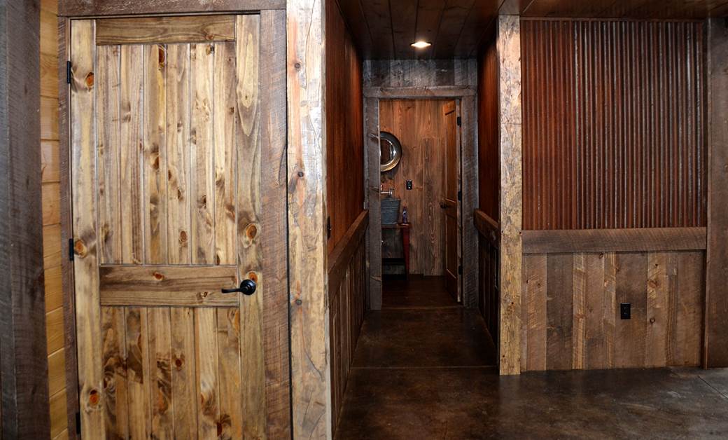 Barnwood Paneled Interior with Knotty Doors