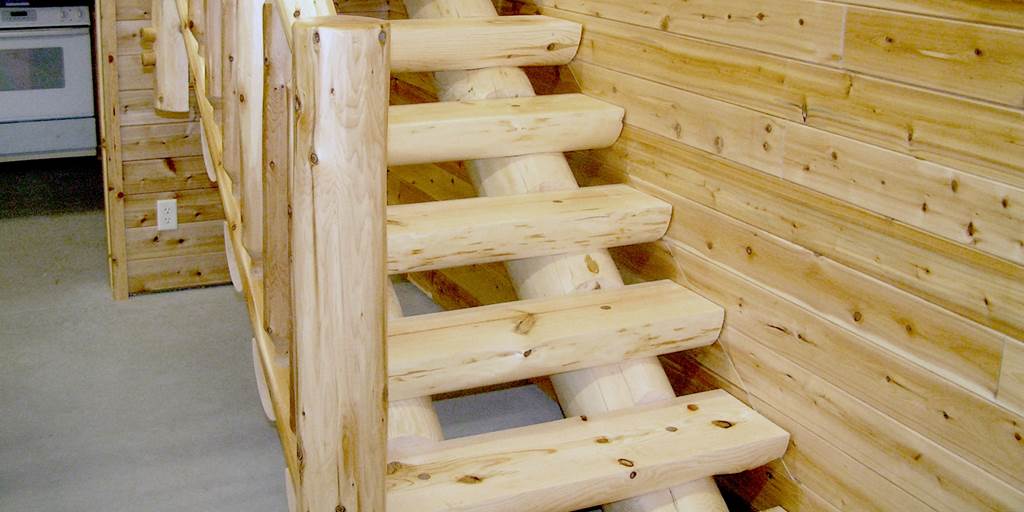 Milled half log staircase.