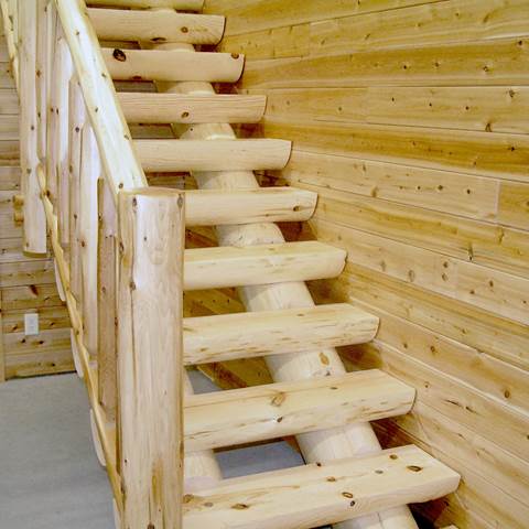 Milled half log staircase.
